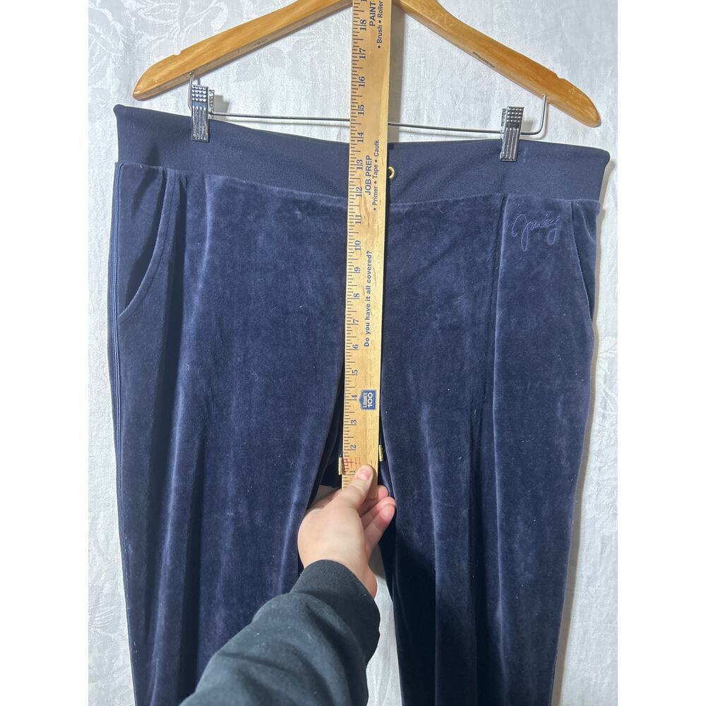 Juicy Couture Velour Pants XL Navy Blue Track Joggers Drawstring Y2K Elastic Cuf - Picture 7 of 13